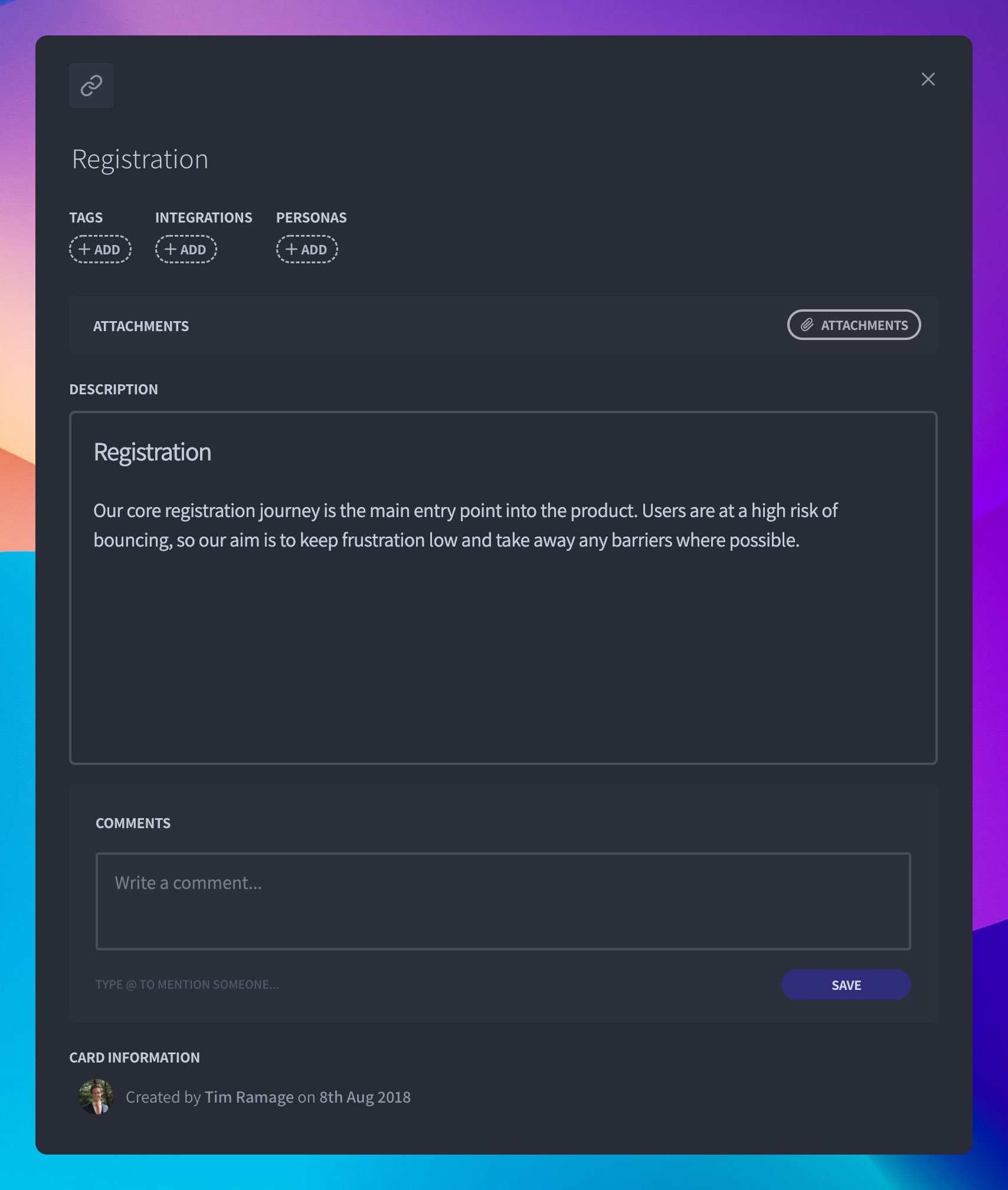 Journeys can have descriptions, tags, personas and comments