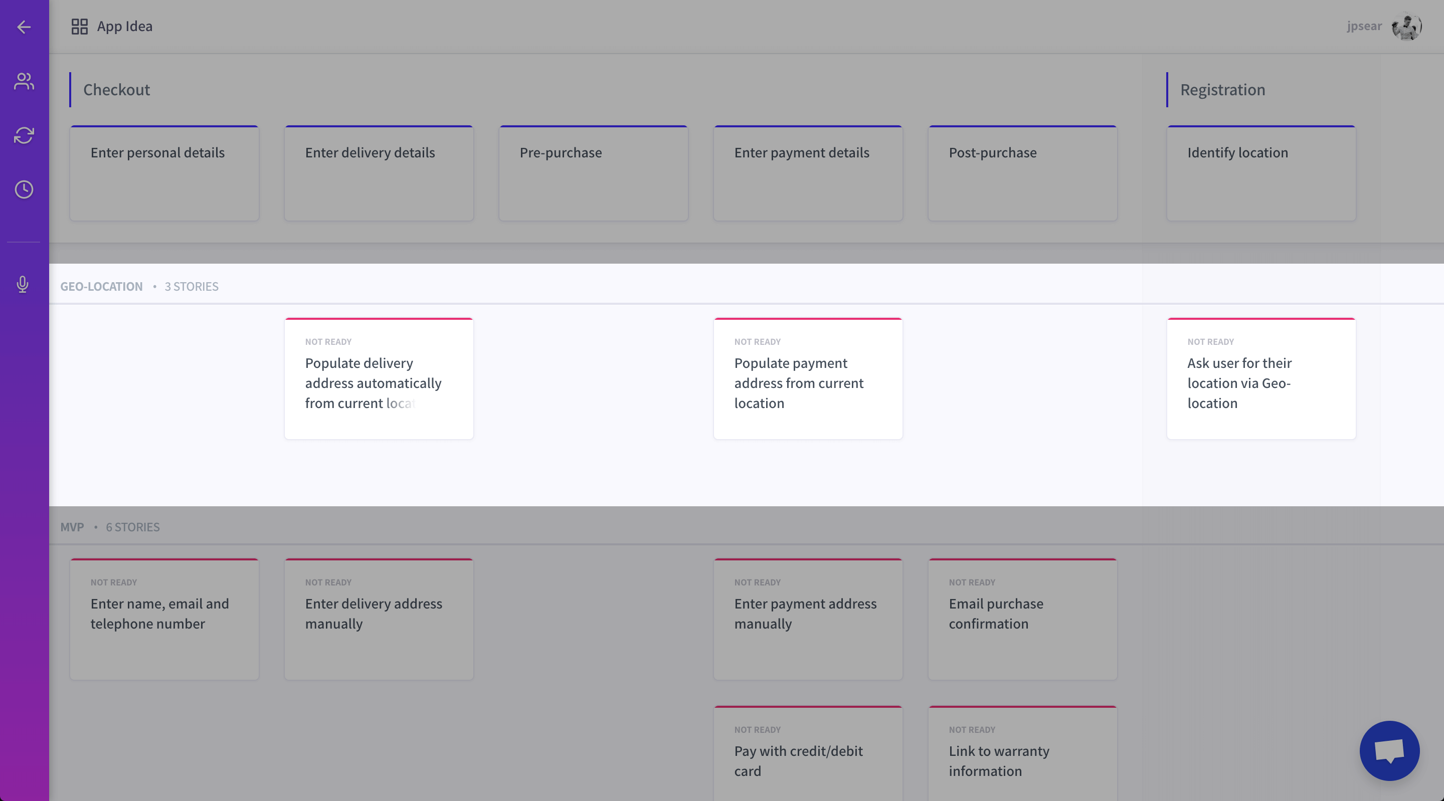 Notice how the user stories are across different journeys, but are grouped by a "Geo-location" release